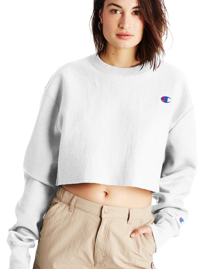 Champion Reverse Weave Cropped Cut-Off Crew - Naisten Harmaat Collegepaita - Suomi 0351842-FK